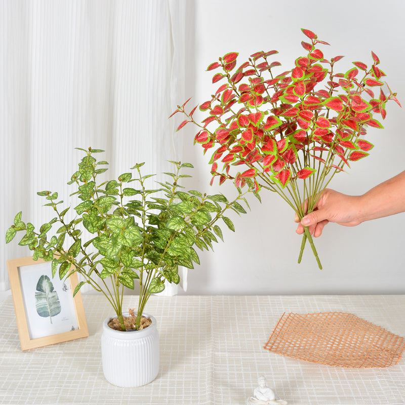 Artificial Caladium Leaf Bush, 7" Height, Silk-Like Fabric, Indoor/Outdoor Decor for Home, Office, Events
