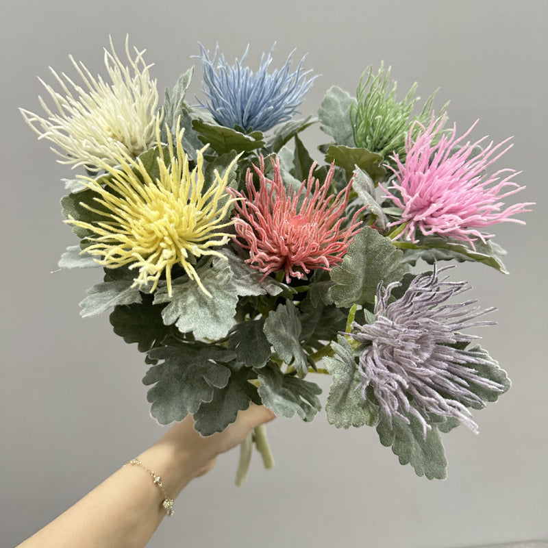 15" Artificial Eryngium Single Stem, Faux Sea Holly Flower with 3" Bloom, Realistic Silk-Like Fabric for Wedding Centerpieces, Home Decor