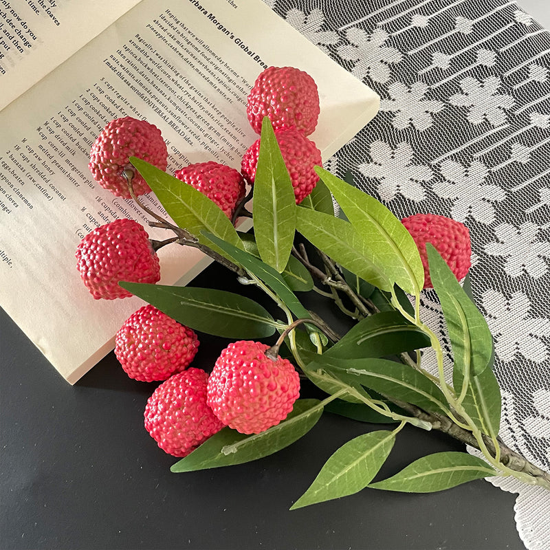 Artificial Lychee Fruit Branches, 18" Foam Bush with 9 Blooms, Realistic Floral Decor for Home, Wedding Centerpieces & Commercial Displays