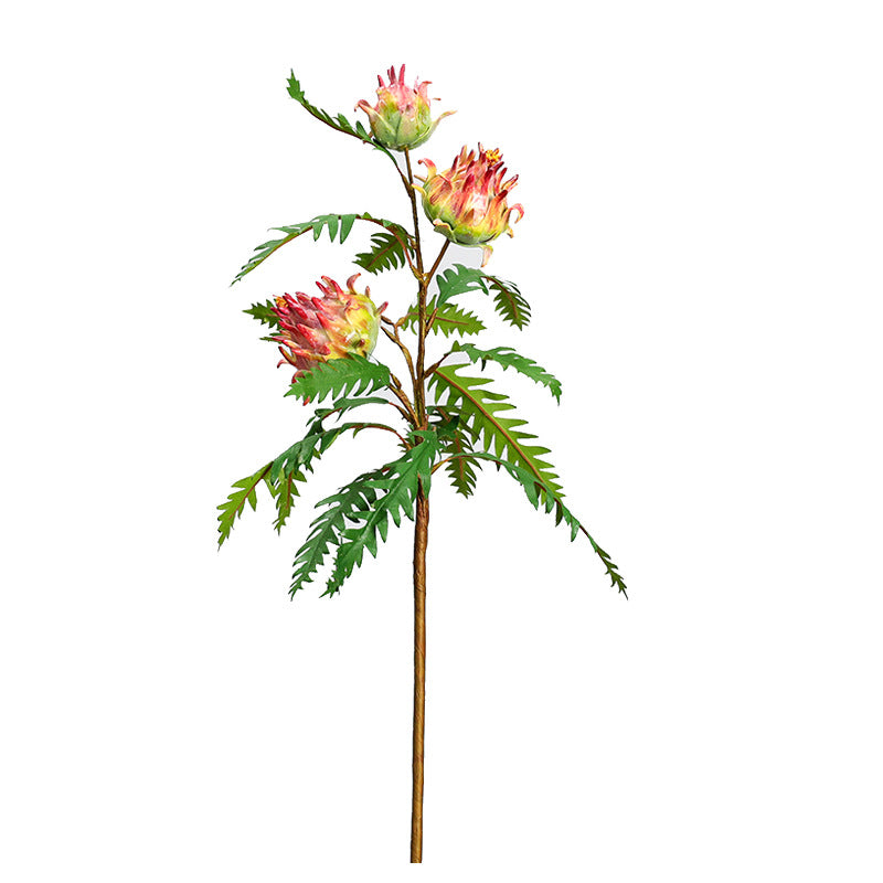 Artificial Thistle Single Stem, 14 Leaves & 3 Blooms, 39" Tall Faux Floral for Home Decor, Wedding Centerpieces, Commercial Display