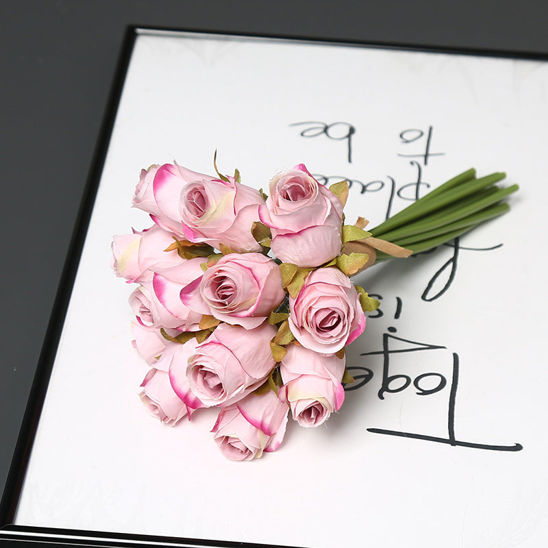12-Bloom Silk Rose Bouquet, 10" Height, Realistic Faux Flowers for Weddings, Home Decor & Events