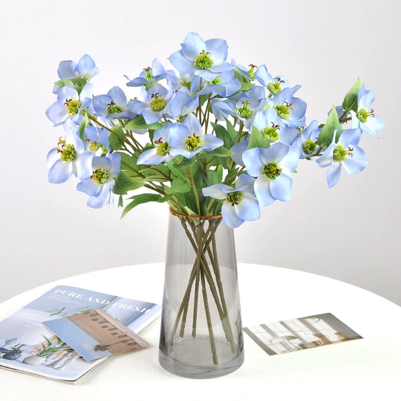 18 Inch Christmas Rose Artificial Flower, Single Stem 5-Head Faux Poinsettia, Realistic Silk Flower for Holiday Decor, Christmas Wreath, Mantel & Table Arrangements