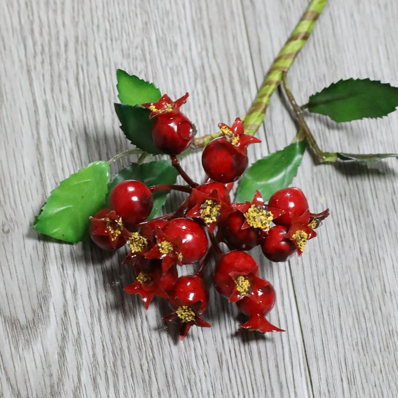 Artificial Pomegranate Fruit Bush with 14 Blooms, 10" Length, Plastic, Indoor/Outdoor Decor