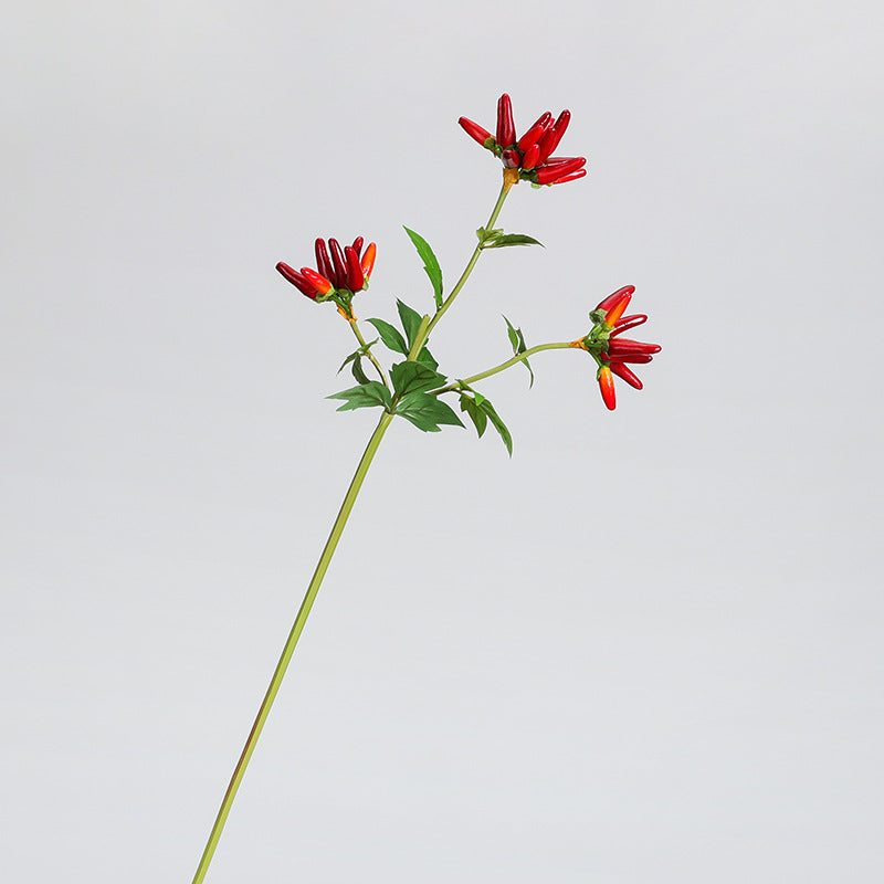 Artificial Chili Pepper Stem, Single Branch with 32 Blooms, 27" Tall for Home Decor, Wedding Centerpieces and Commercial Displays