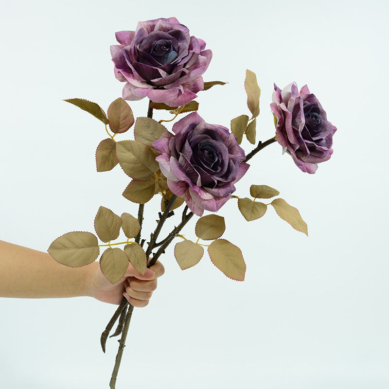 3 Stem Faux Silk Rose, 12" Flower Head, 19" Overall Length, Perfect for Weddings, Home Decor, and Events