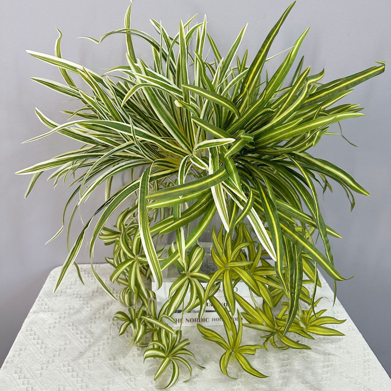Artificial Trailing Spider Plant Vine, 26" Long Bendable Stem with 40 Leaves, Realistic Faux Hanging Plant for Home Decor, Wedding & Events