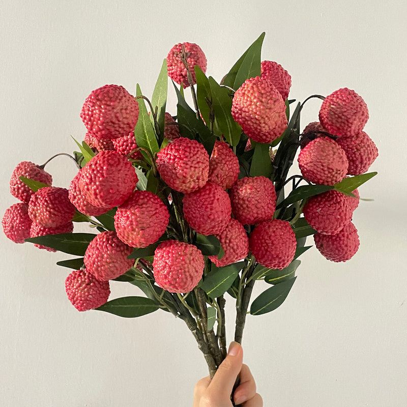 Artificial Lychee Fruit Branches, 18" Foam Bush with 9 Blooms, Realistic Floral Decor for Home, Wedding Centerpieces & Commercial Displays