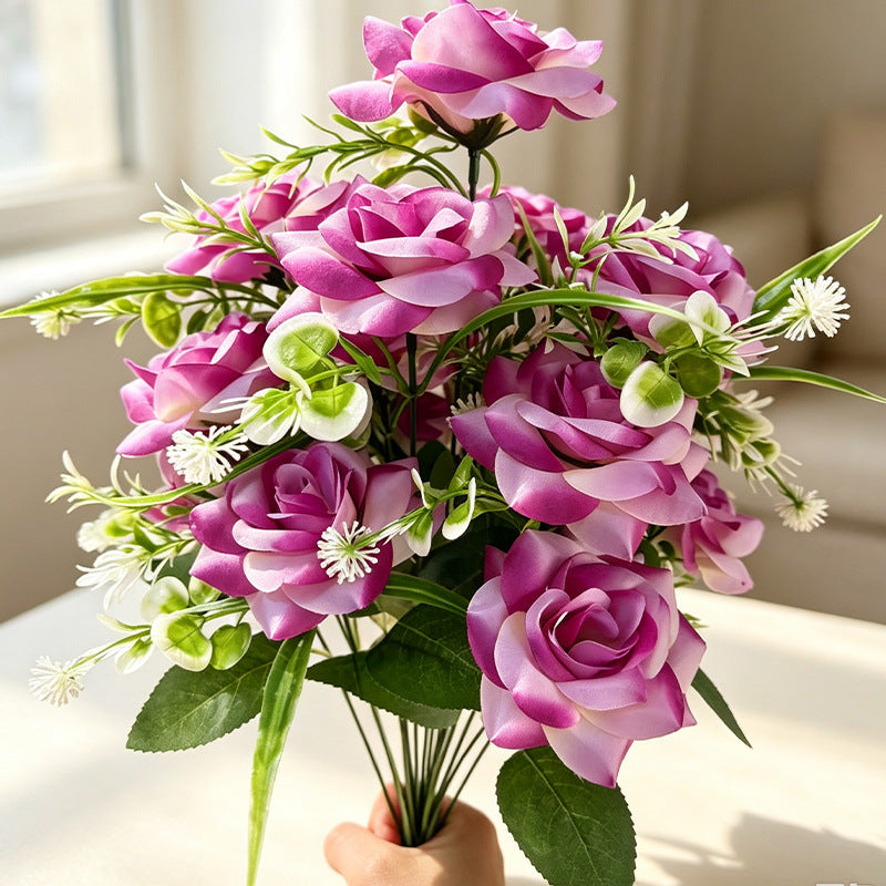 Artificial Rose Bush with 18 Blooms, Modern Style, 16" Tall, Perfect for Weddings, Home Decor, and Events