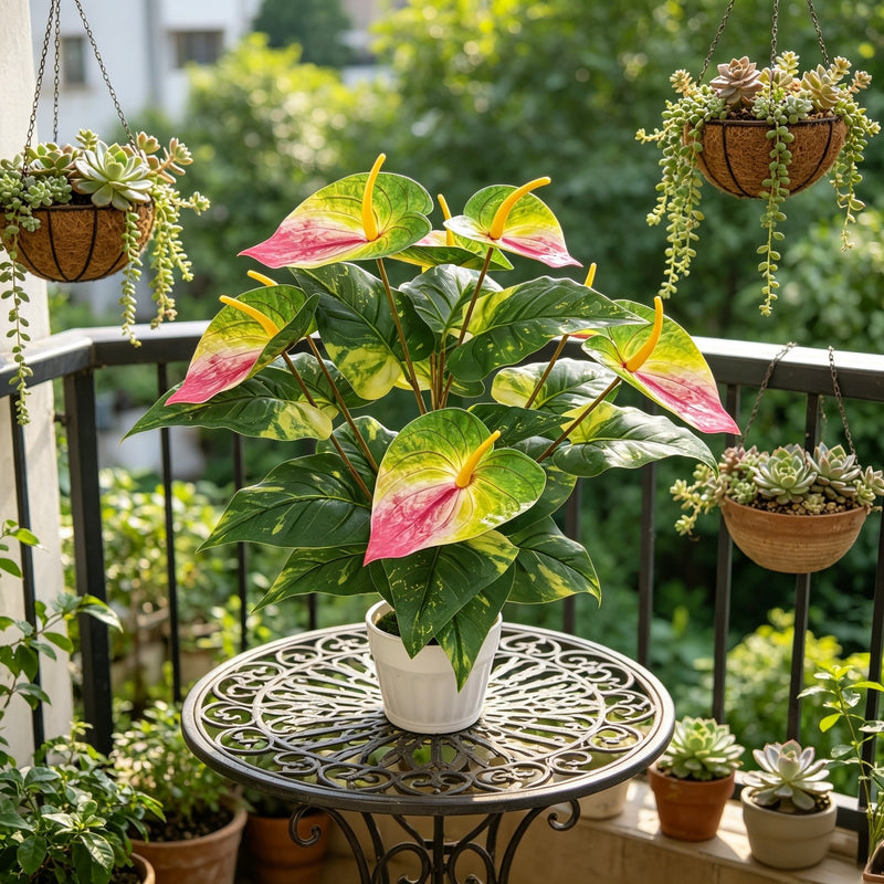 22" Artificial Anthurium Bush with 29 Blooms, Realistic Faux Red Flamingo Flower for Home Decor, Wedding, Office & Events
