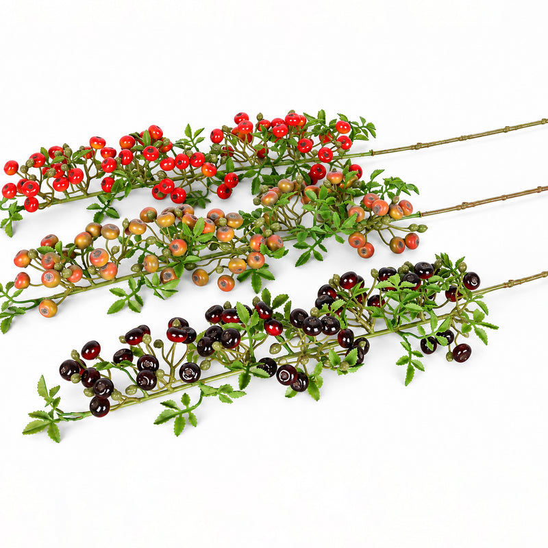 Artificial Red Berry Bush, 34" Rustic Faux Berry Stems for Wedding Centerpieces, Home Decor, and Seasonal Displays