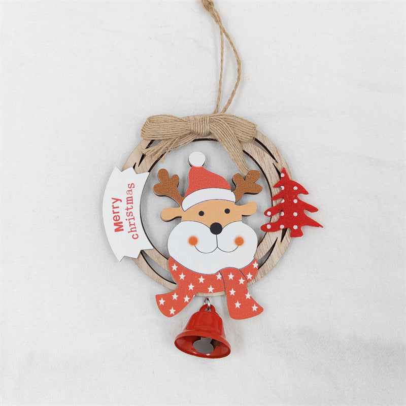 Bulk Wooden Hanging Christmas Decoration with Bell Santa Claus Snowman Elk for Xmas Tree Window Accessories Ornament Wholesale