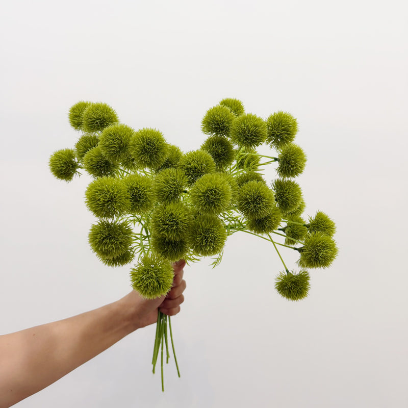 Artificial Green Dianthus Bush with 5 Blooms, PU Faux Flower Pick, Rustic Woodland Floral for Weddings, Vase Arrangements & Home Decor