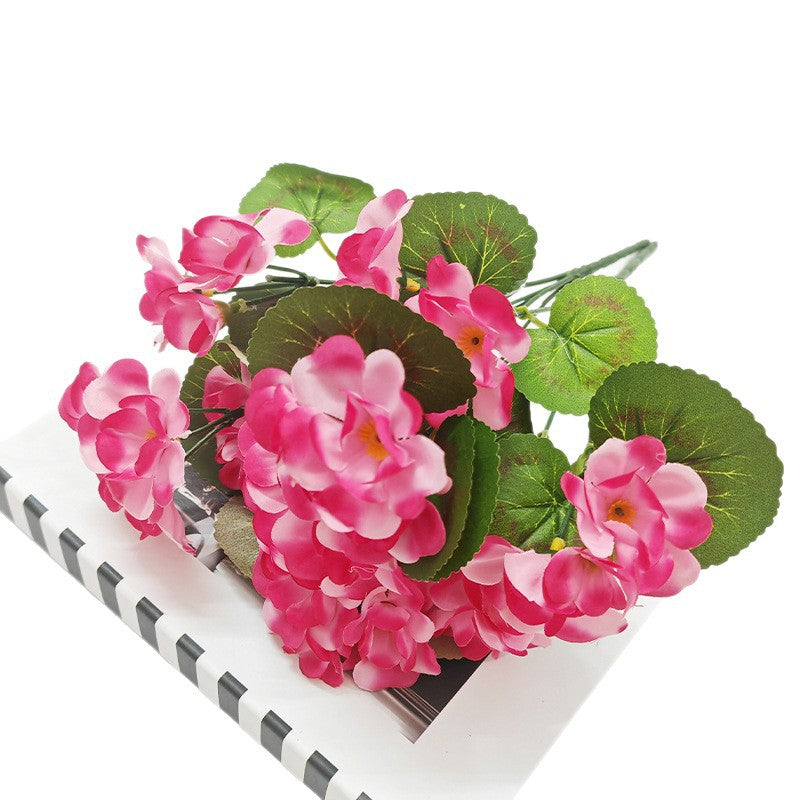 Artificial Geranium Bush with 5 Blooms, 13.4" Faux Silk Flowers for Indoor Outdoor Decor, Wedding Centerpieces, Table Arrangements
