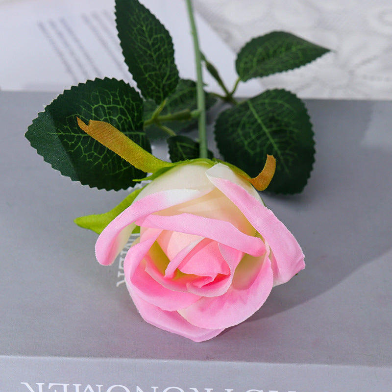 Artificial Rose Single Stem, Faux Silk Snow Mountain Rose with Bendable Stem, Wedding Bouquet & Home Decor