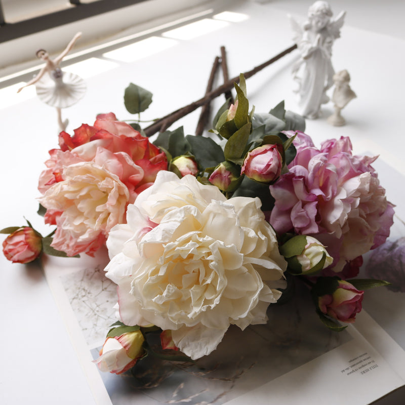 Luxury Peony Bush with 4 Blooms, 24" Tall Artificial Silk Flowers for Wedding Centerpieces, Home Decor & Events