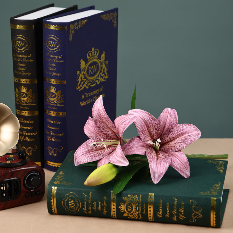 16" Single Stem Lily with 3 Blooms, Artificial Flower for Weddings, Home Decor, and Events