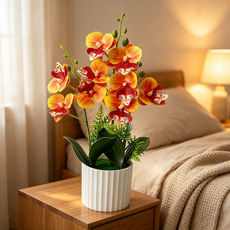 Potted Phalaenopsis Orchid with 9 Blooms, 12.4" Artificial Silk Flower Arrangement for Home Decor, Wedding & Office