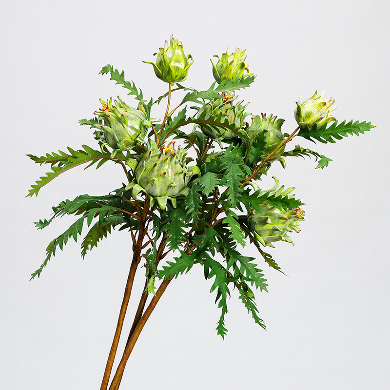 Artificial Thistle Single Stem, 14 Leaves & 3 Blooms, 39" Tall Faux Floral for Home Decor, Wedding Centerpieces, Commercial Display