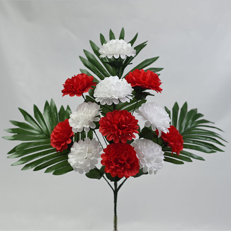 12-Bloom Artificial Chrysanthemum Bush, 20" Tall Plastic Faux Flowers for Outdoor Decor, Cemetery Arrangements & Home Vases