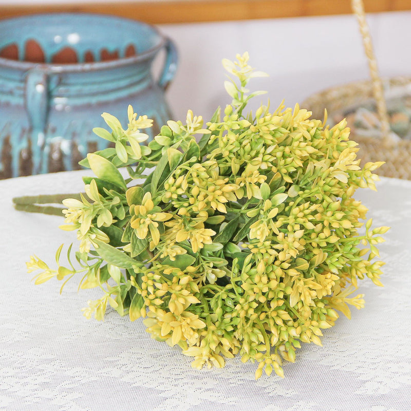 Artificial Kalanchoe Bush with 15 Blooms, Faux Flowering Plant Stem for Vases, Wedding & Home Decor