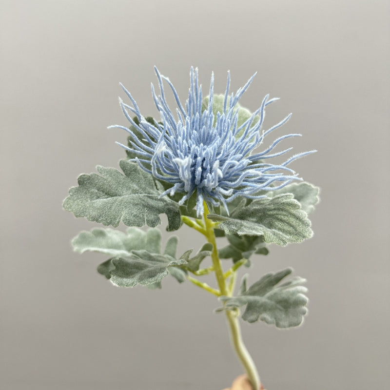 15" Artificial Eryngium Single Stem, Faux Sea Holly Flower with 3" Bloom, Realistic Silk-Like Fabric for Wedding Centerpieces, Home Decor