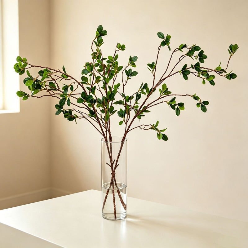 Artificial Ficus Leaf Branch, Faux Greenery Single Stem, 34 in Tall, Faux Silk Fabric, for Home, Wedding & Event Decor