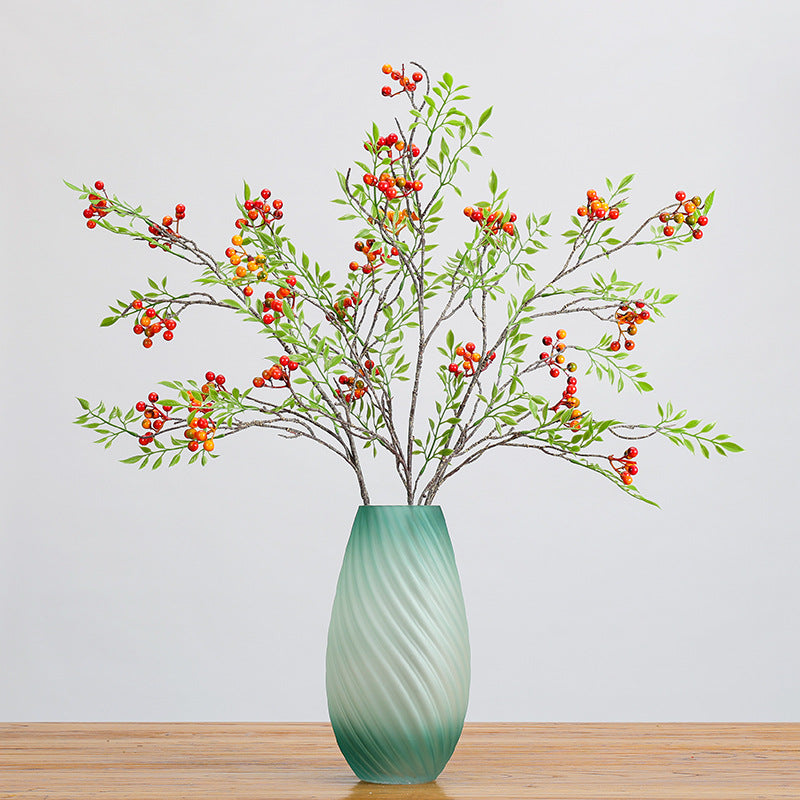 Artificial Coralberry Branch, Single Stem with 14 Leaves & 9 Berries, 39" Tall, Realistic Faux Greenery for Home Decor, Wedding Centerpieces, Floral Arrangements