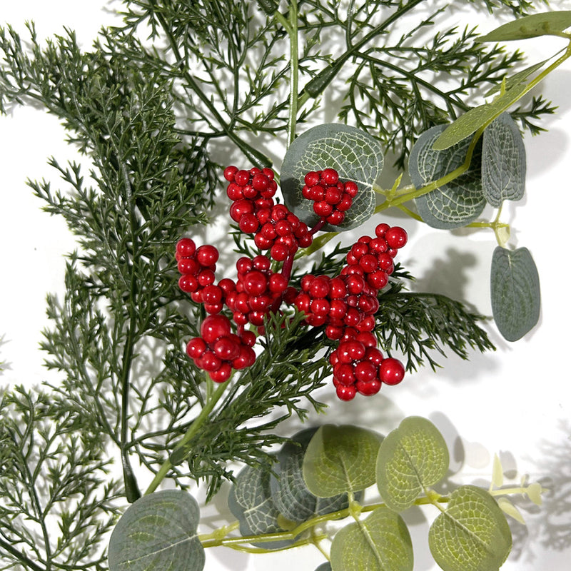 Artificial Christmas Garland Vine with Red Berries & Pine, Faux Money Leaf Greenery for Holiday Wall Decor, Mantel & Window Displays
