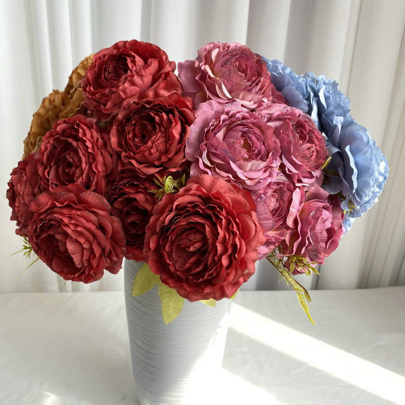 16" Silk Peony Bush with 7 Blooms, Artificial Flowers for Weddings & Home Decor, Realistic Faux Floral Arrangement