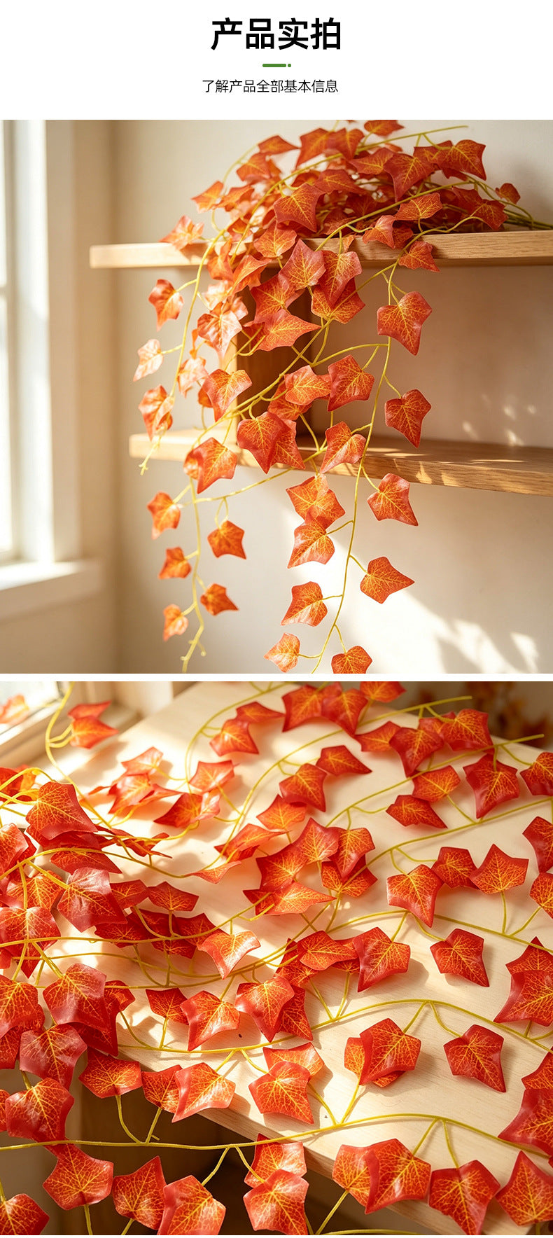 Artificial Boston Ivy Garland Vine, 12-Pack with 72 Red Fall Leaves, Plastic Faux Foliage for Autumn Decor & Weddings