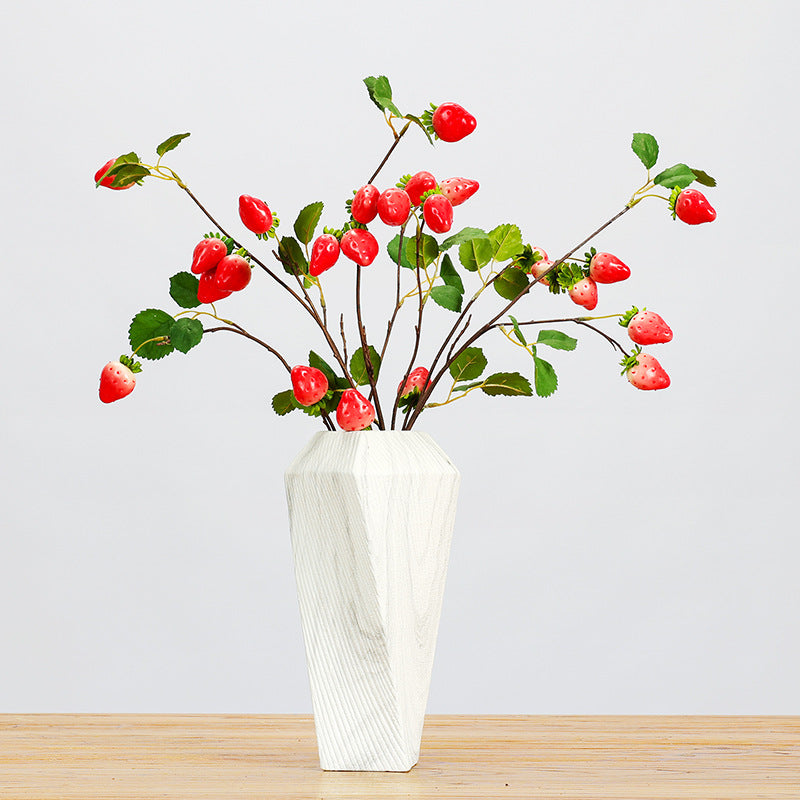 Artificial Strawberry Stem, Single Stem with 8 Berries, 28" Tall Foam Faux Fruit Branch for Home Decor & Floral Arrangements