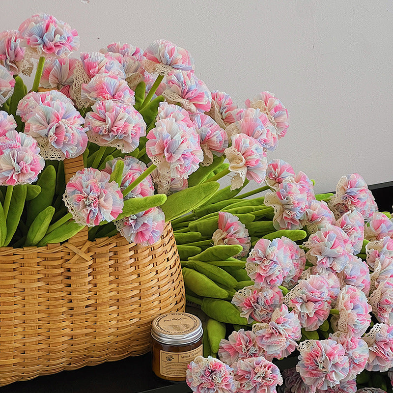 Artificial Silk-Like Carnation Bouquet, 10 Blooms, 14" Tall, DIY Home Decor, Wedding, Party Floral Arrangement