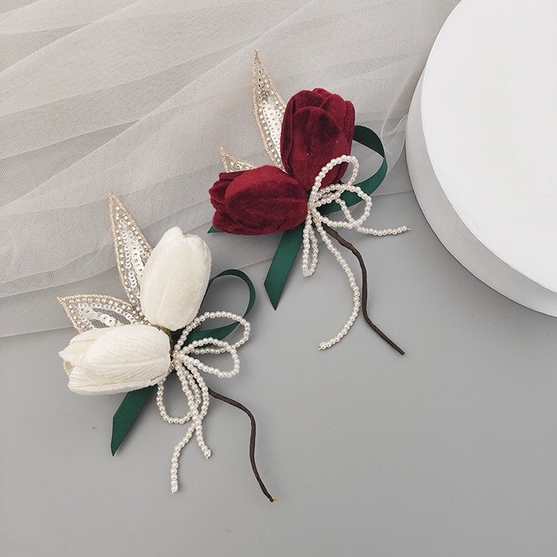 Bulk Velvet Tulip Corsage for Bride Bridesmaid Wedding Party Wholesale