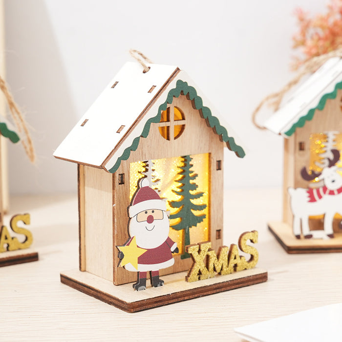 Bulk Mini Glow Cabin Christmas Hanging Ornament with Santa Snowman Elk for Xmas Tree Wholesale