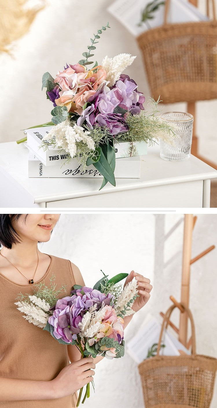 Bouquets de fleurs artificielles en vrac Arrangement de fleurs mixtes d'hortensias en gros 