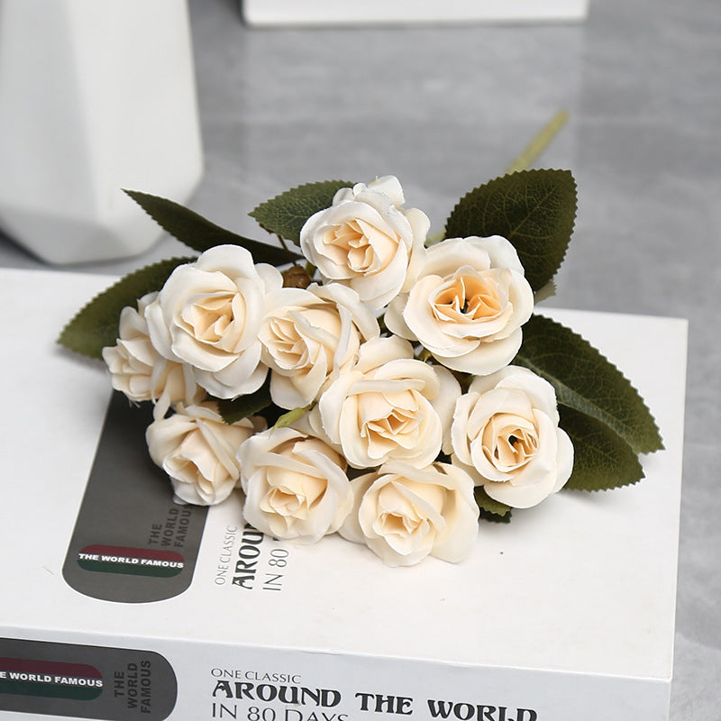 Artificial Silk Rose Bouquet with 10 Blooms, 12" Tall Faux Roses for Weddings, Home Decor & Events