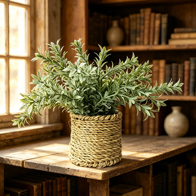 Artificial Frosted Pampas Grass in Woven Pot, Faux Potted Plant for Home, Office & Outdoor Display