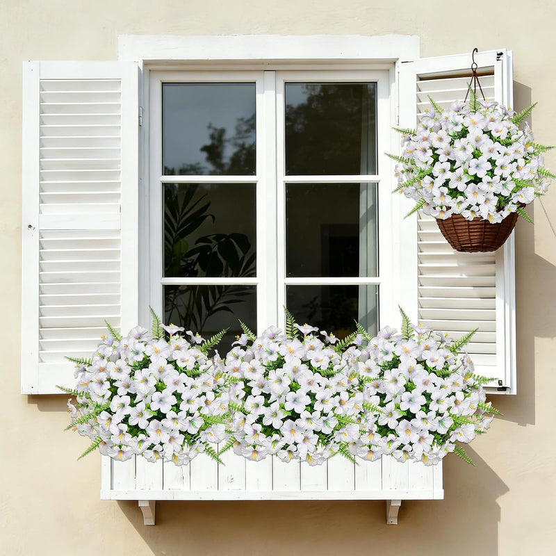 Artificial Eucalyptus & Trumpet Flower Bushes with Persian Fern, 9-Piece Set, Plastic, Rustic Indoor Outdoor Greenery