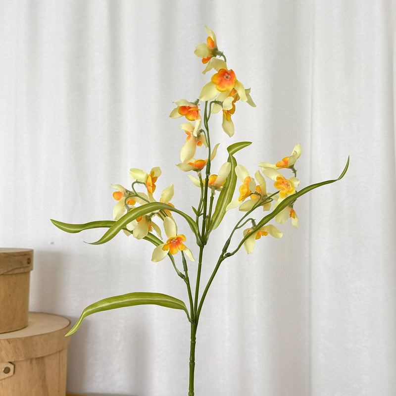 Artificial Cymbidium Orchid Stem, Single Silk-like Bush for Home Decor, Wedding Centerpieces, and Office Styling, 20" Tall