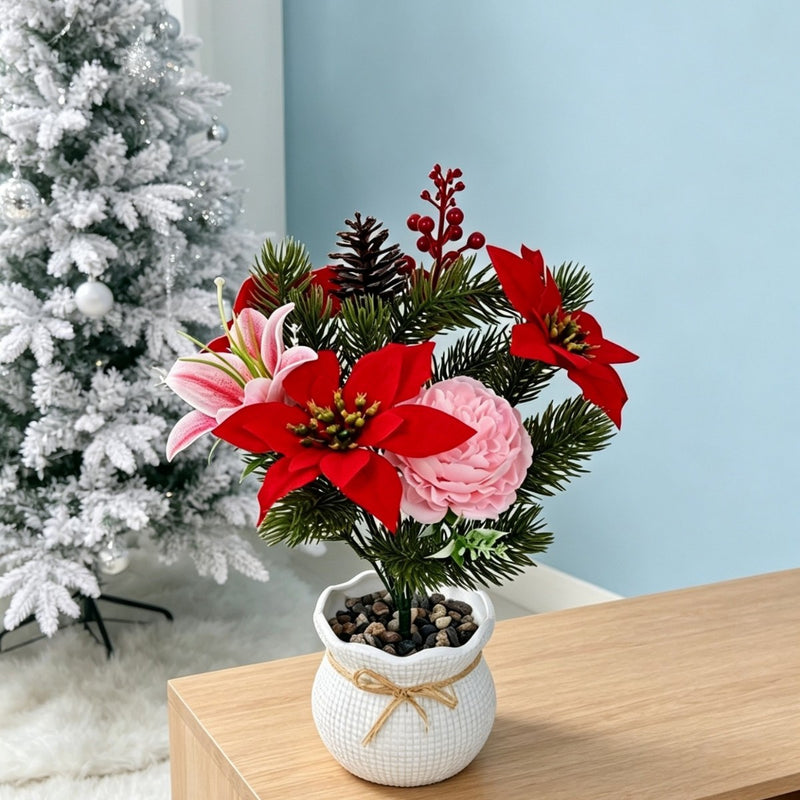 12" Artificial Poinsettia Bush, Lifelike Christmas Decor for Home, Weddings & Commercial Displays