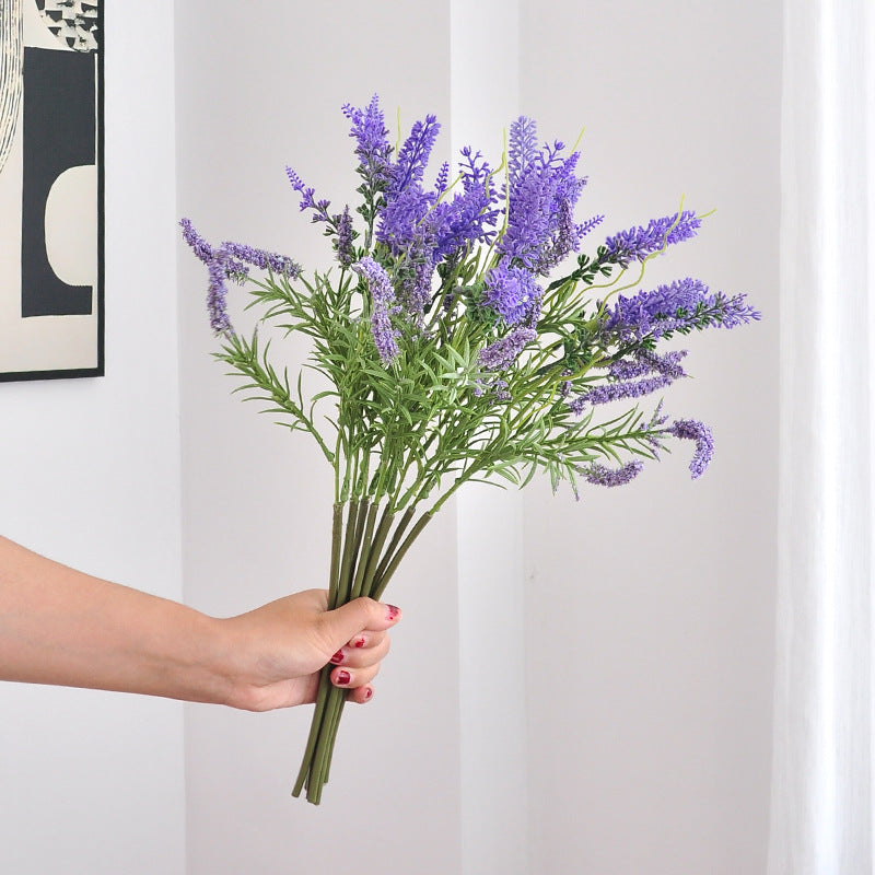 Lavender Artificial Flowers, Set of 6 Stems with 36 Blooms, 19" Tall, Faux Silk for Home Decor, Weddings & Events