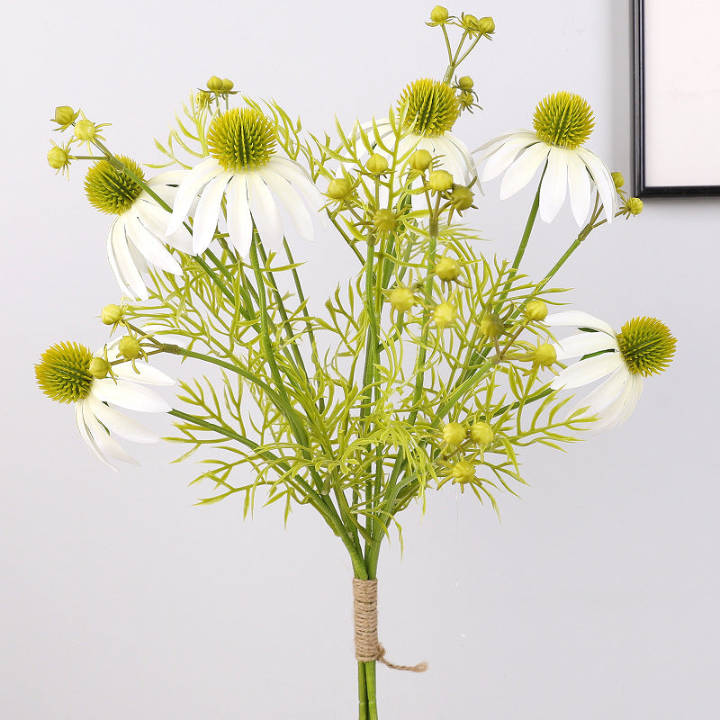 Artificial Echinacea Bouquet, 6 Coneflower Heads on 4 Bendable Stems, Faux Silk & Plastic, for Weddings & Home Decor
