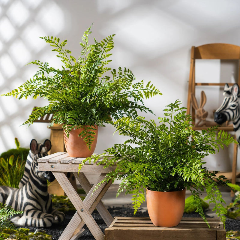 Artificial Fern Potted Plant with Terracotta Pot, 31" Tall, Realistic Faux Greenery for Home Office Decor