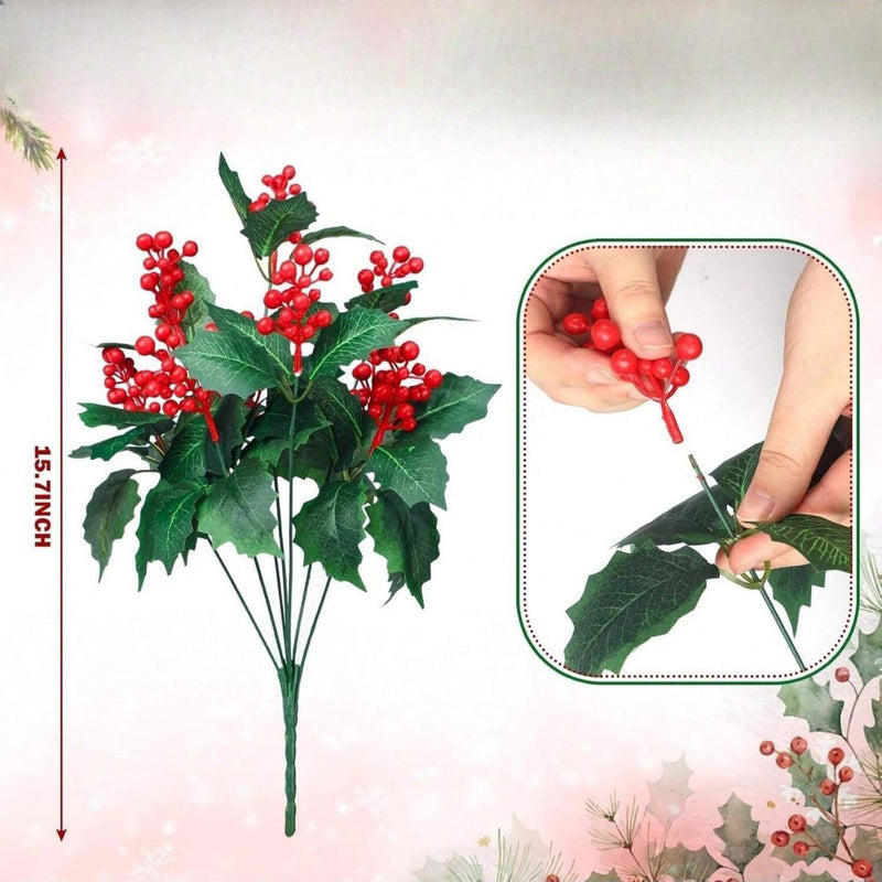 Artificial Christmas Berry Stem, 16" Silk Holiday Decoration for Home, Festive Table Centerpiece, Tree Ornament