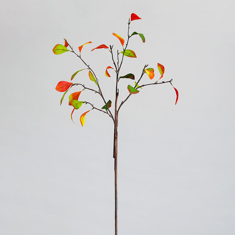 Artificial Persimmon Leaf Branch, Single Stem with 25 Silk-Like Leaves, 37" Long for Fall Home Decor, Floral Arrangements and Seasonal Displays