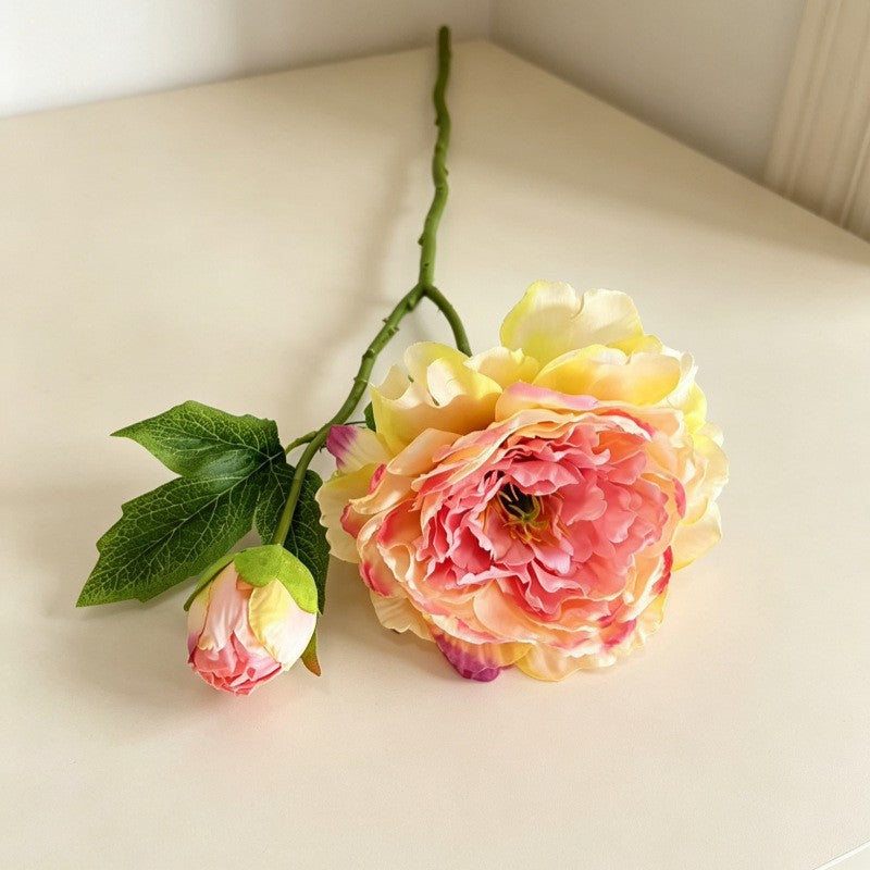 Artificial Peony & Peony Bush with 2 Large Blooms, 20" Silk-Like Faux Flowers for Wedding Centerpieces, Home Decor