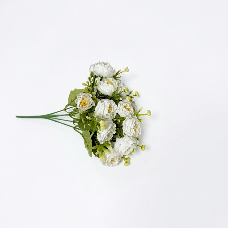 Artificial Rose Bush with 15 Blooms, 13.5" Silk-Like Faux Flowers for Home Office Decor, Weddings & Events