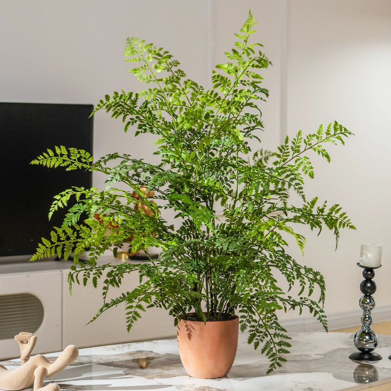 Artificial Fern Potted Plant with Terracotta Pot, 31" Tall, Realistic Faux Greenery for Home Office Decor