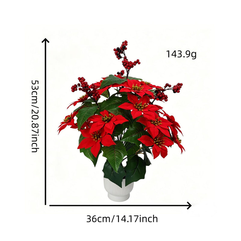 21" Faux Velvet Poinsettia Bush, Christmas Holiday Decoration, Realistic Artificial Flowers for Home, Office, Wedding & Events