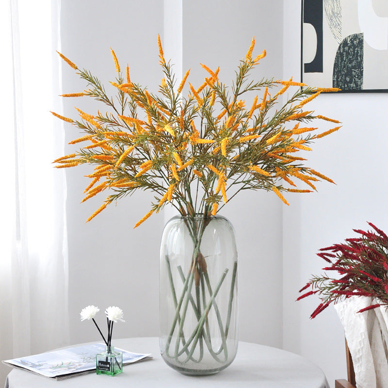 Artificial Sage & Foxtail Grass Stem, Soft PVC Faux Greenery Spray in Orange or Red, Bendable Stem for Fall Decor, Wedding & Vase Arrangements